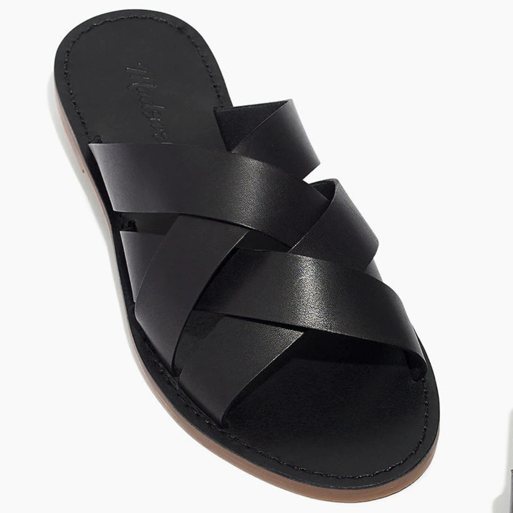 The Boardwalk Woven Black Leather Slide Sandal 7
